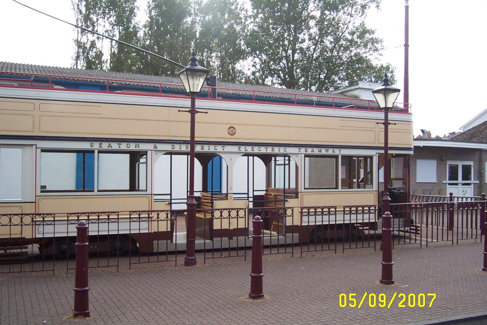 Photograph of Tram waiting at Seaton station on the Seaton Tramway, Devon