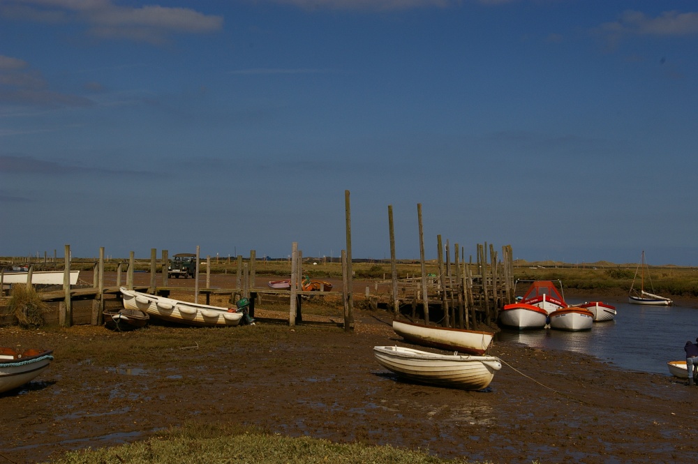 Seal trip boats at low tide Morston key, Norfolk