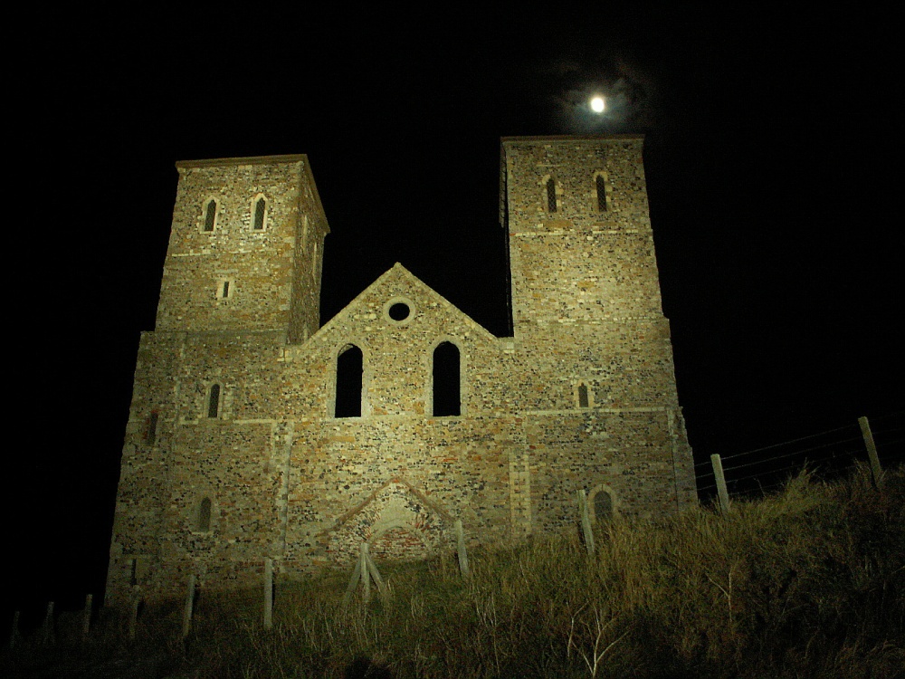 Photograph of Reculver Towers & Roman Fort by night
