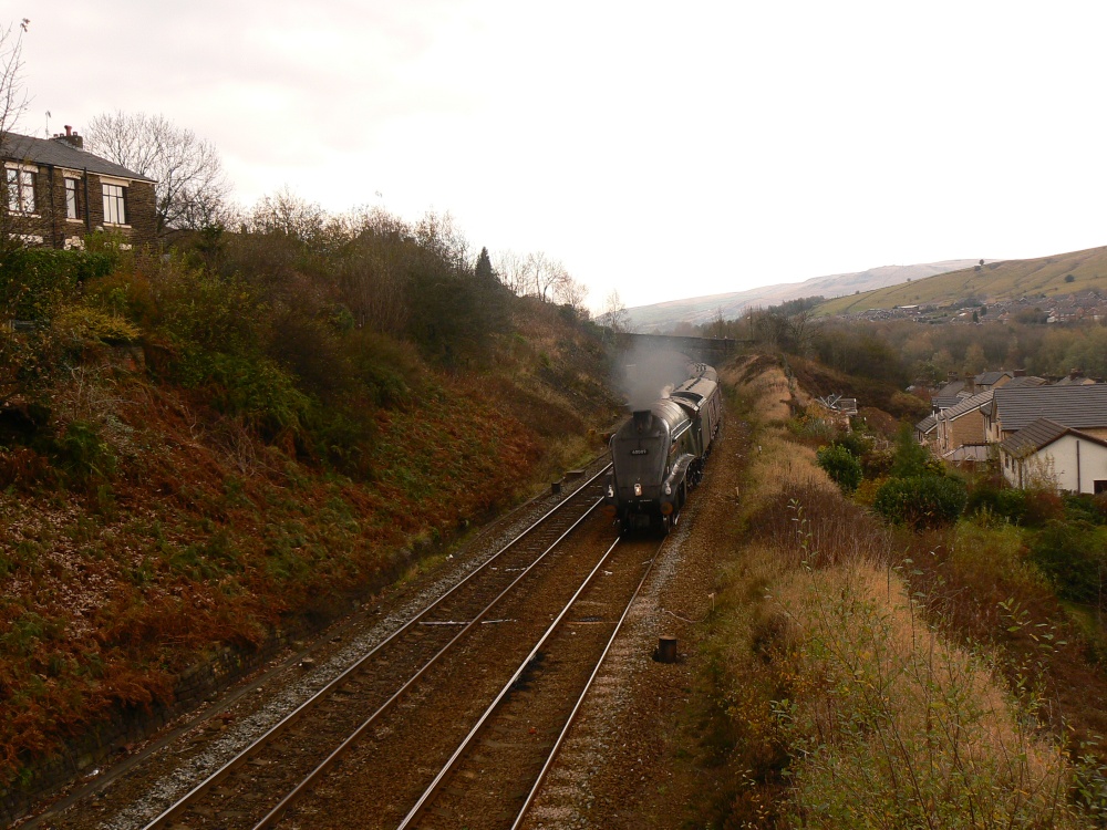Steam Train going through Mossley, Greater Manchester