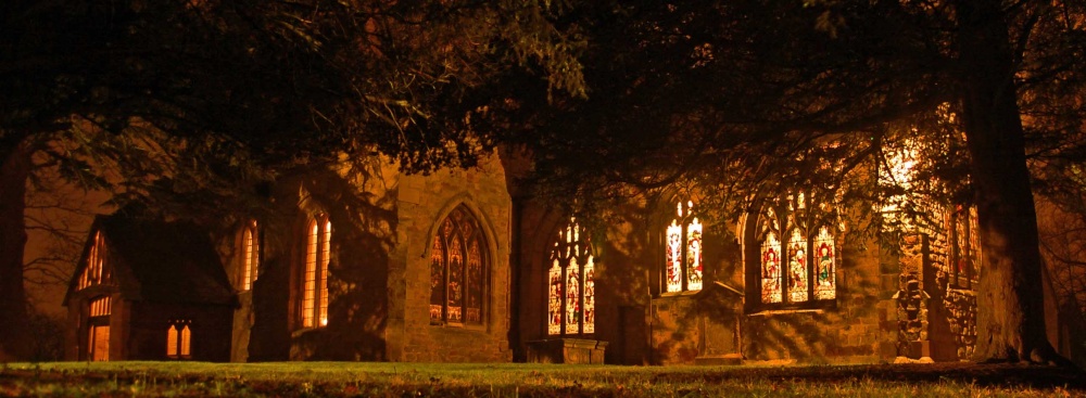 Kingsbury church at night