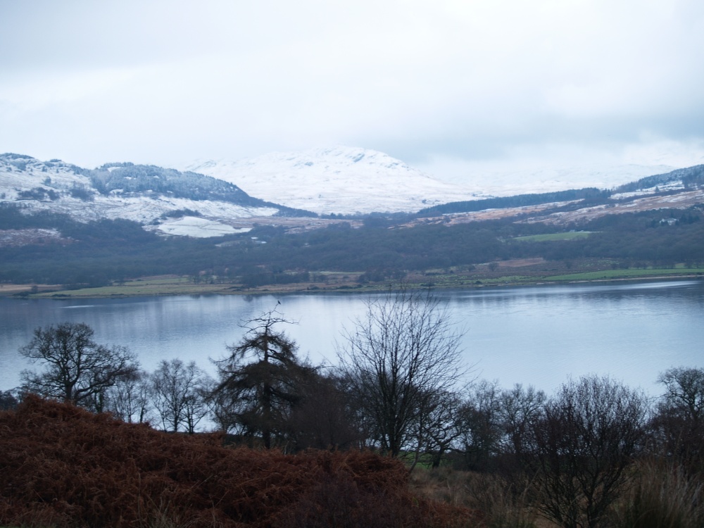 Snow capped hills on the Isle of Bute