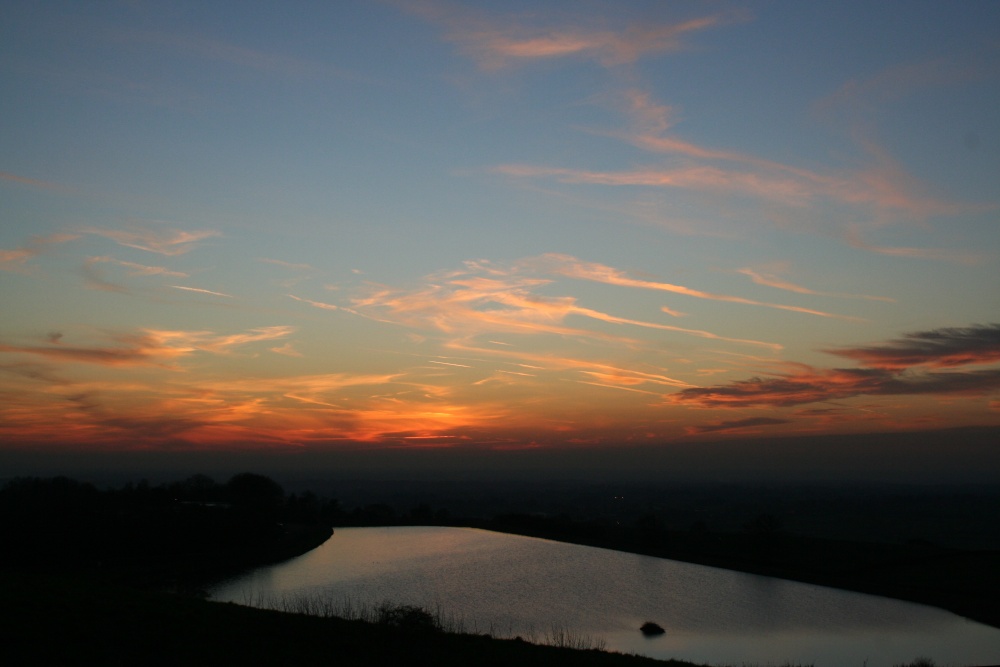 Sunset over the reservoir at Longridge, Lancashire.