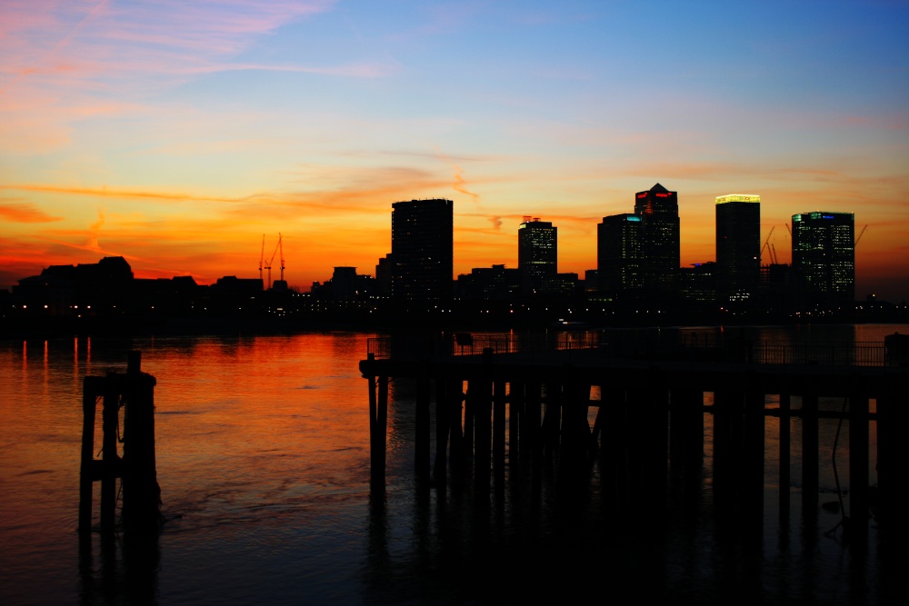 Sunset over Canary Wharf, London
