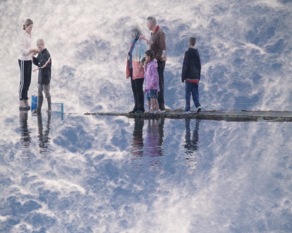 People on a jetty, Colwyn Bay, Conwy