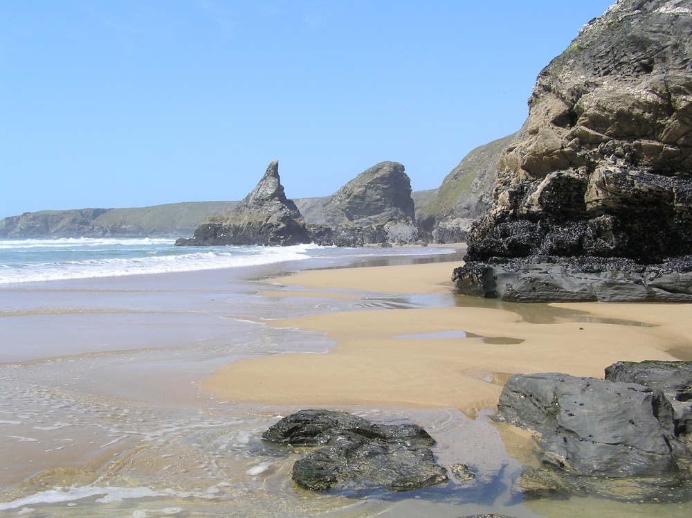 On the beach at Bedruthan Steps