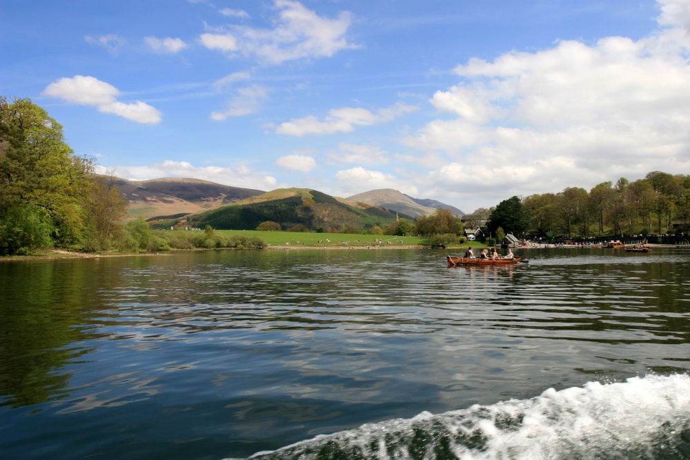Rowing boat on Derwentwater from the launch