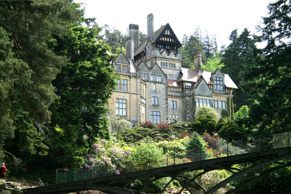 The Iron Bridge and Main House, Cragside Estate, nr Rotherbury, Northumberland.