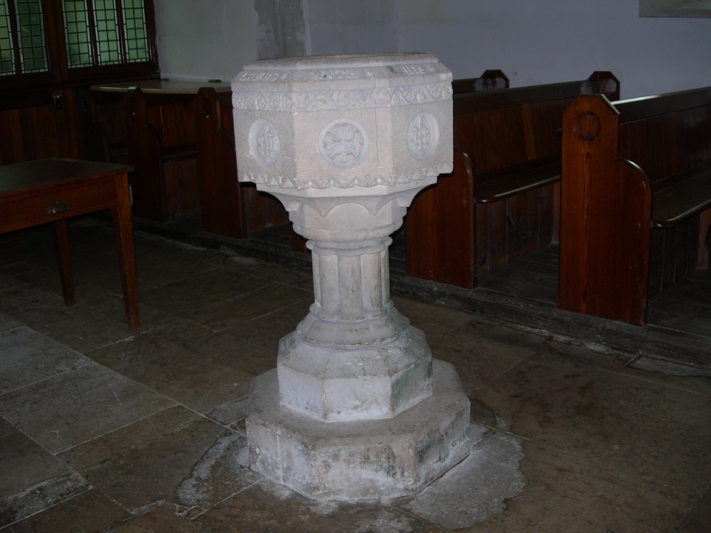 Photograph of The font in Slaughterford Church