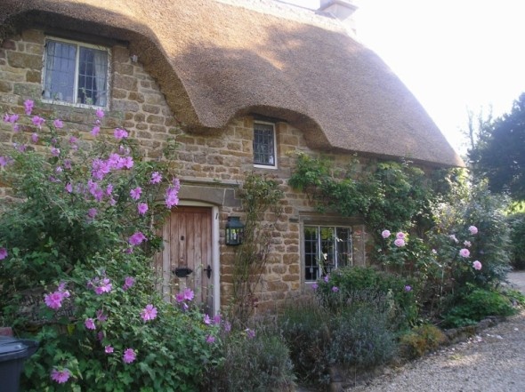 Photo of Great Tew cottage and flowers