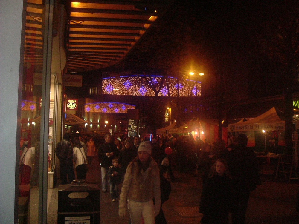 Fargate Sheffield decorated with lights