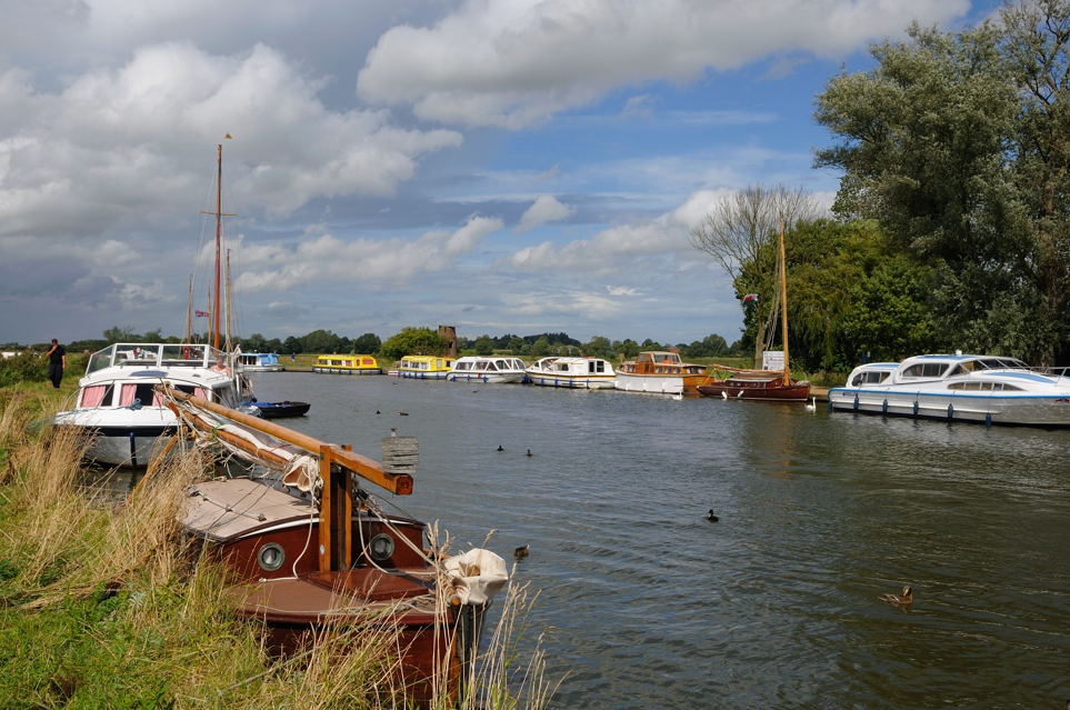 Boats moored on a Broad in Norfolk