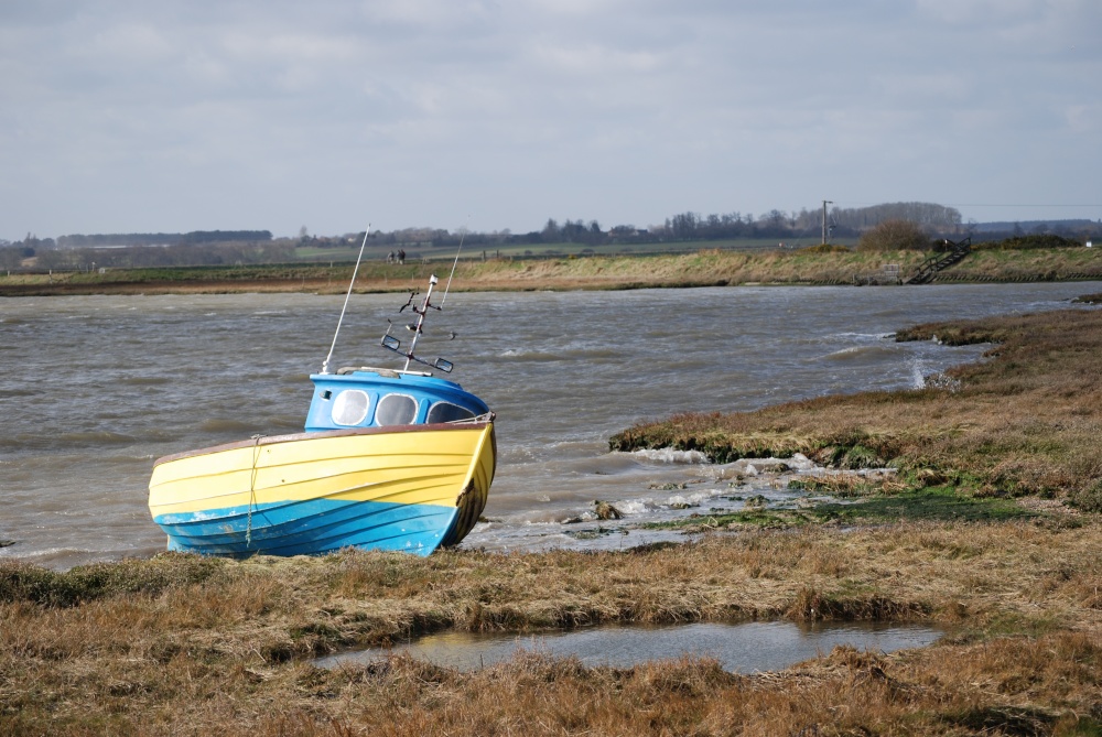 Photograph of A little boat in blustery Aldeburgh!