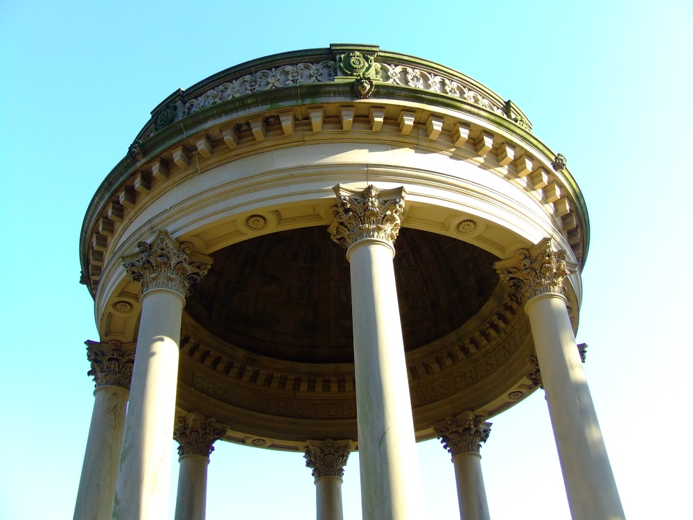 The top of an ornate bandstand.