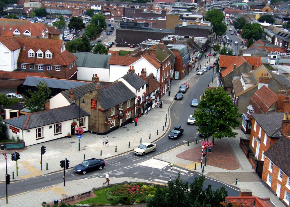Photograph of The High Street viewed from the Holy Trinity Church Tower