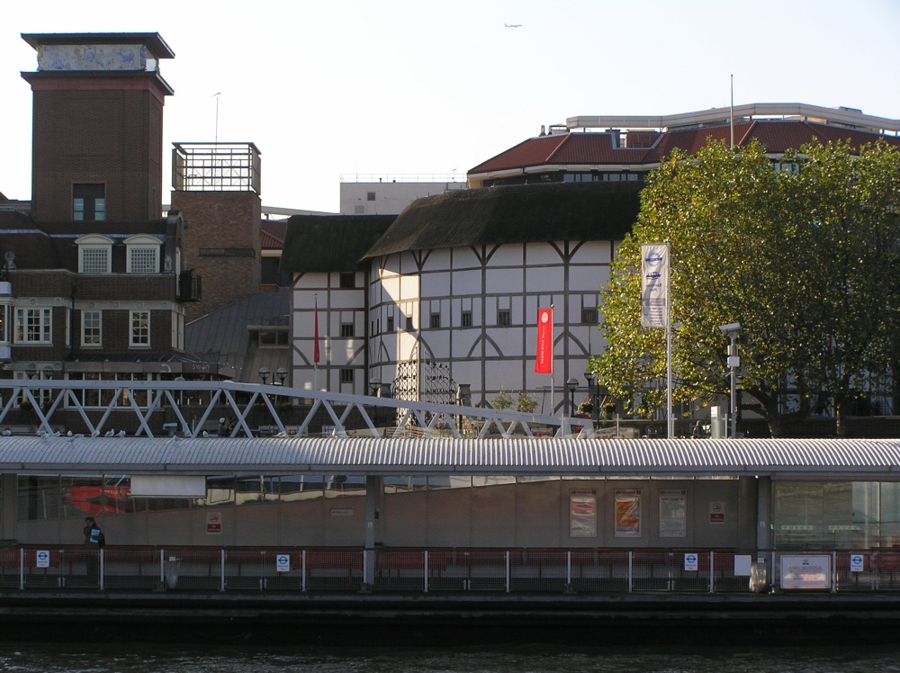 Shakespeare's Globe Theatre, London, seen from the river Thames