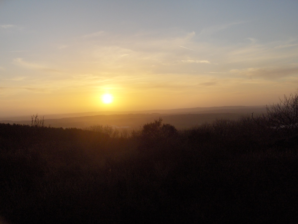 Sunset on a misty cold day at Rivington