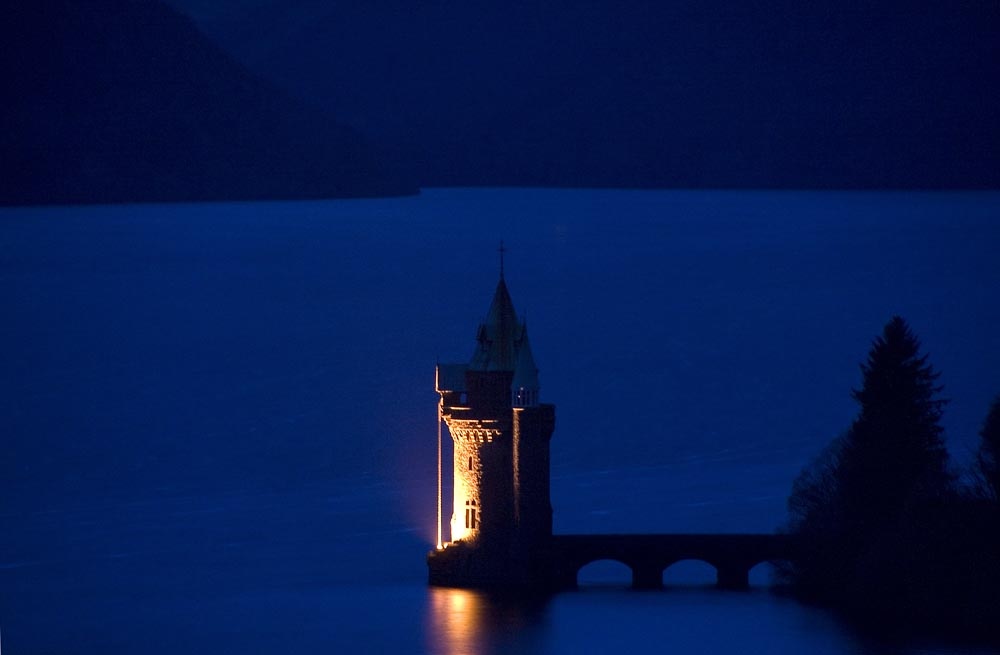 Photograph of The Straining Tower, Lake Vyrnwy at Night