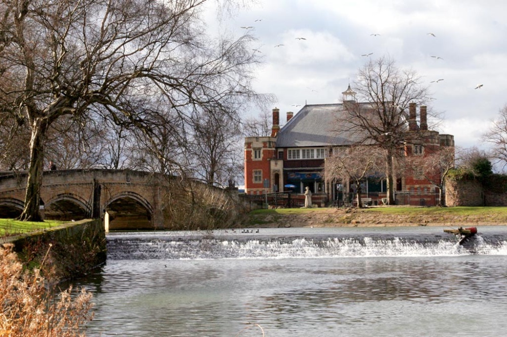 Abbey park showing the weir and shop