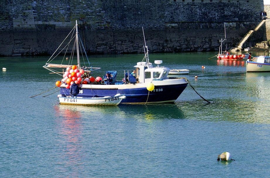Tied up in the harbour.