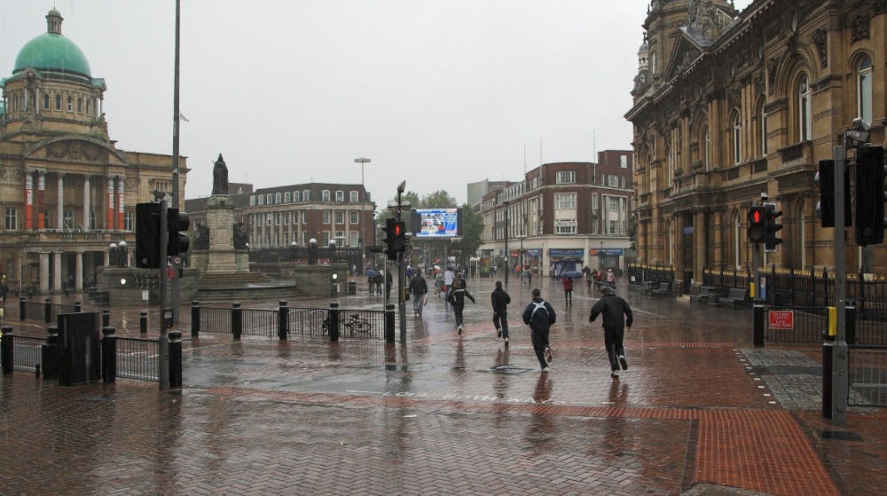 Hull City Centre in the rain