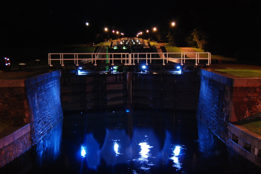 Loch Laggan Dam at night.