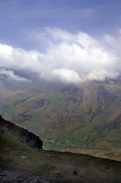 Looking down into the Llanberis Pass.