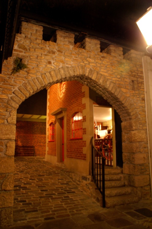 Victorian town at night.