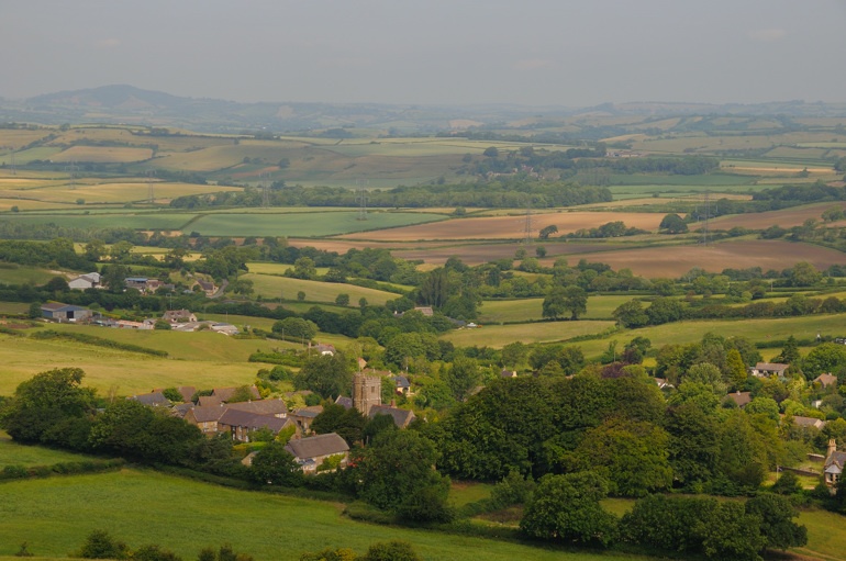 Photograph of Uploders Village and Dorset Countryside looking from Local A35 Dorset Bypass Road - June 2009