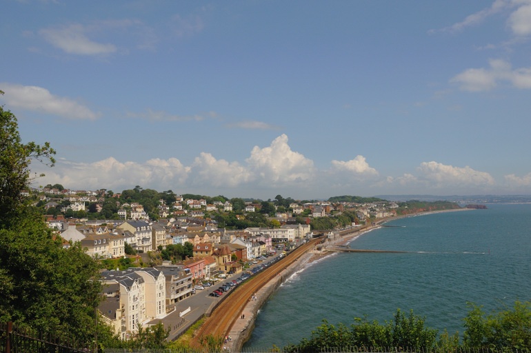 Dawlish Bay and town centre - looking down from a hill on June 2009