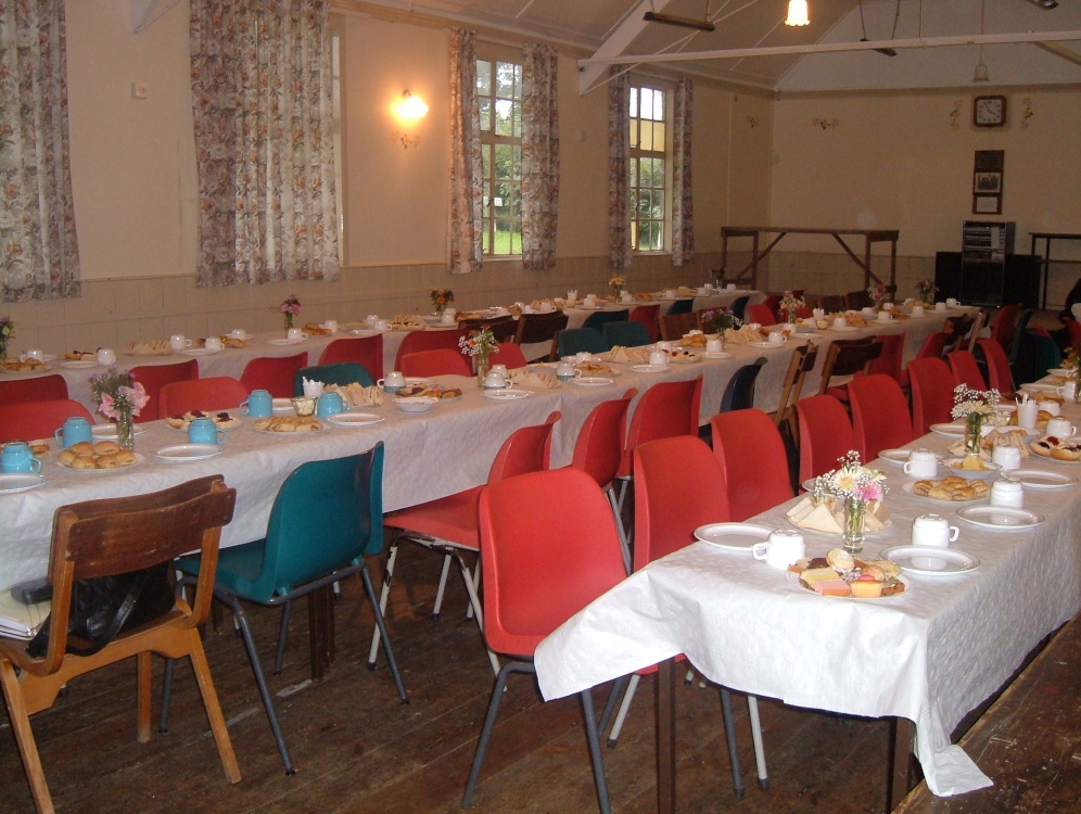 Photograph of Parish Hall tables laid and ready for Harvest Tea 2005