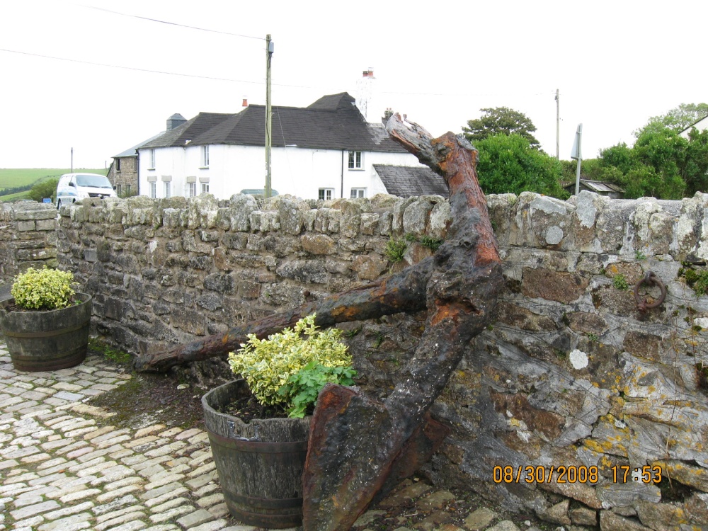 An old anchor in the yard at Jamaica Inn