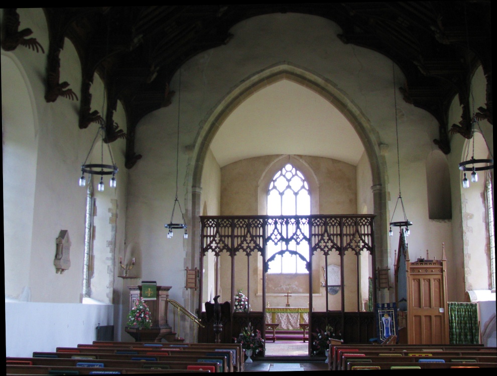 Photograph of Knapton Church interior, interesting roof.