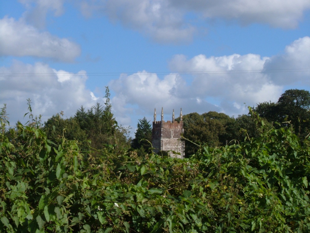 Photograph of Cruwys Morchard, Parish Church Tower from an unusual angle