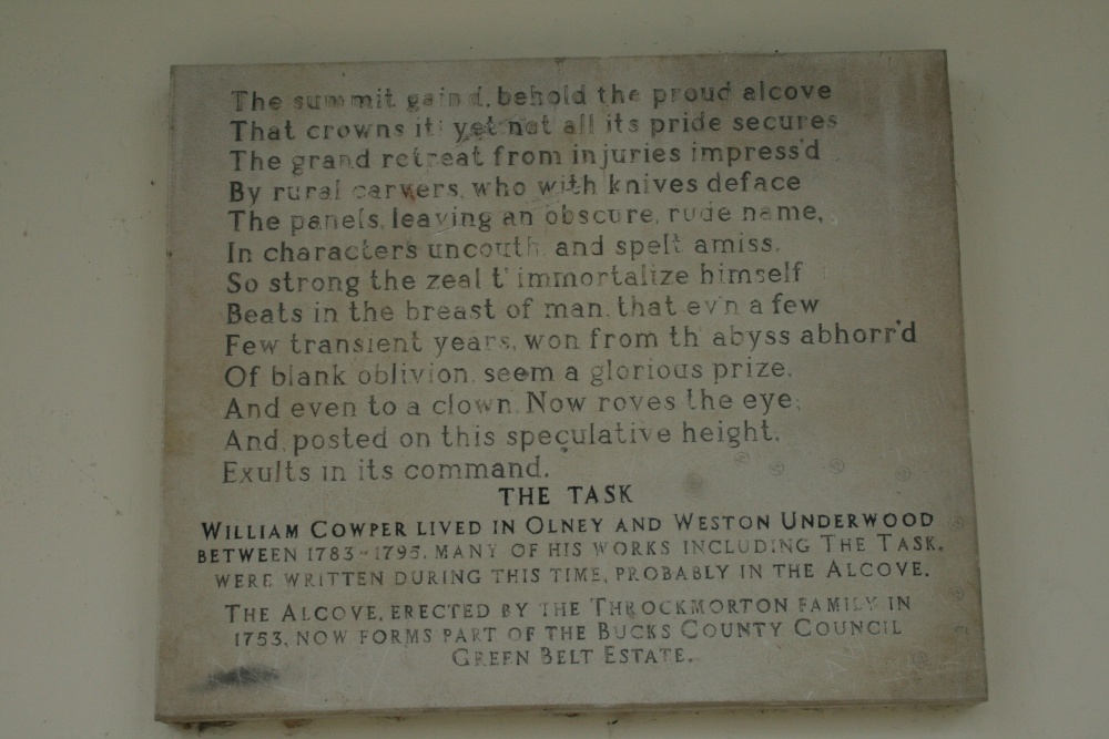 Plaque in Cowper's Alcove