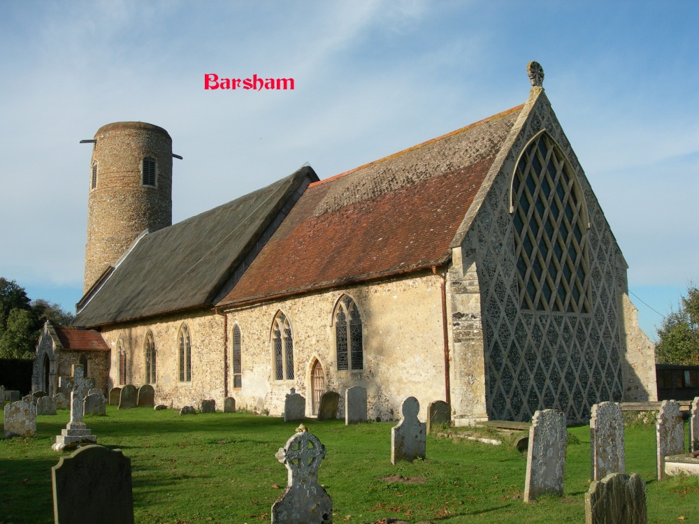 Photograph of Another view of Barsham Church showing the window.
