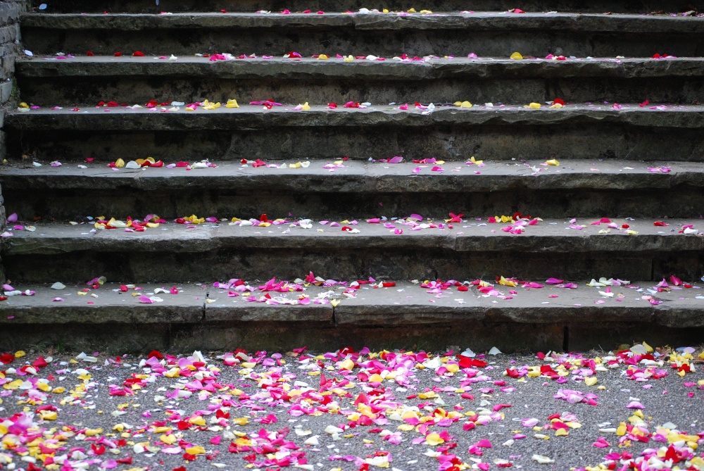 Steps and confetti