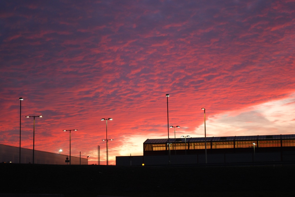 Photograph of Red sky at night over Merry Hill Centre