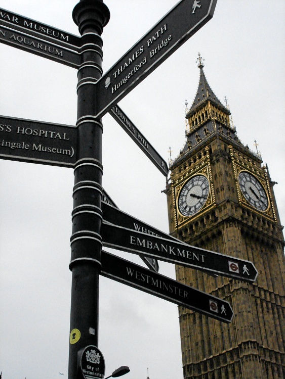 Big Ben with directional signs, October 2008