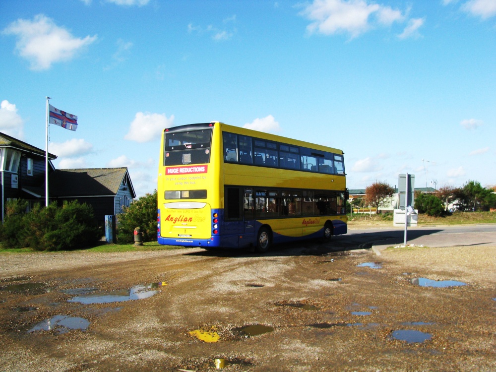 Anglian double-decker bus at the harbour