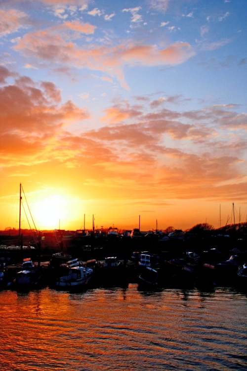 Yachts, boats and sunset.