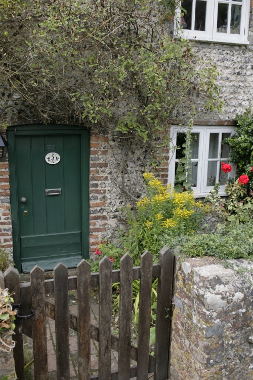 Cottage in village with flowers