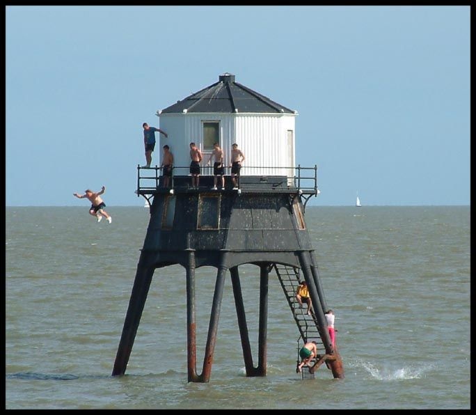 Jumping into the sea from the old tower