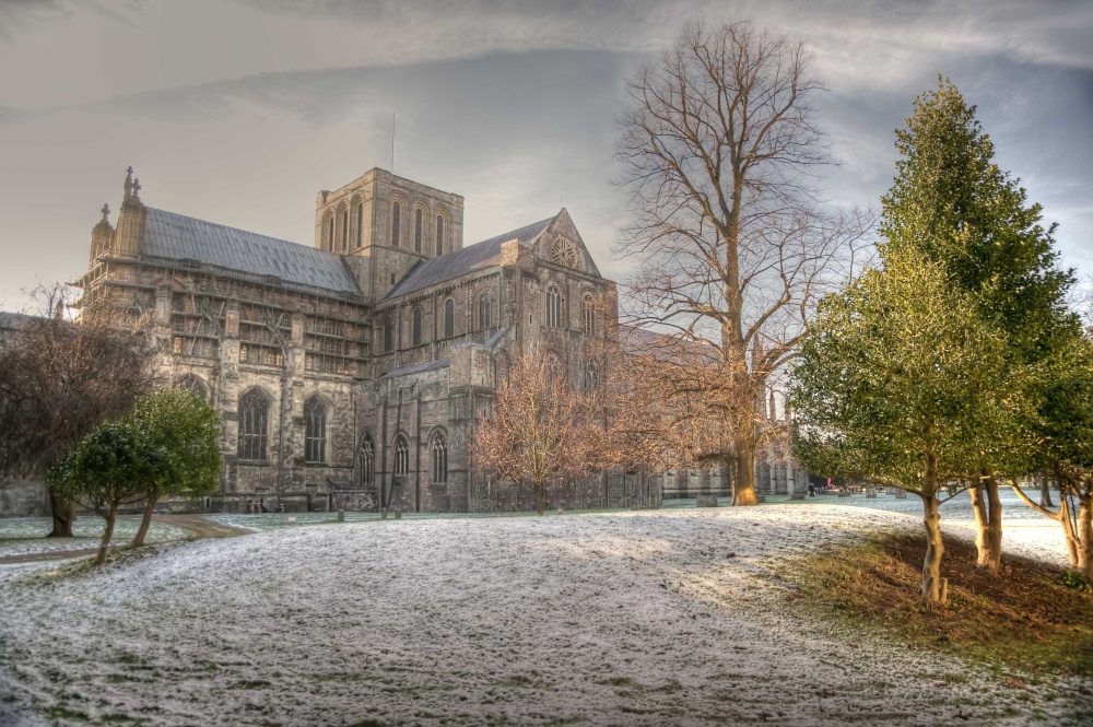 Photograph of Winchester Cathedral in Snow