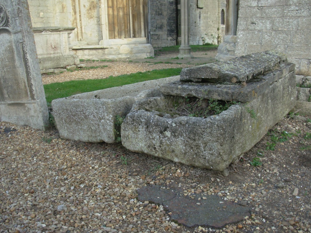 Stone coffins at Crowland Abbey photo by Alan Bull
