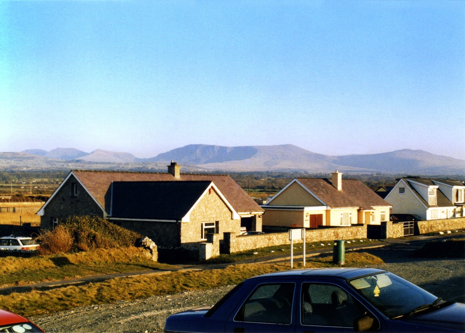 Lit by the evening sun.