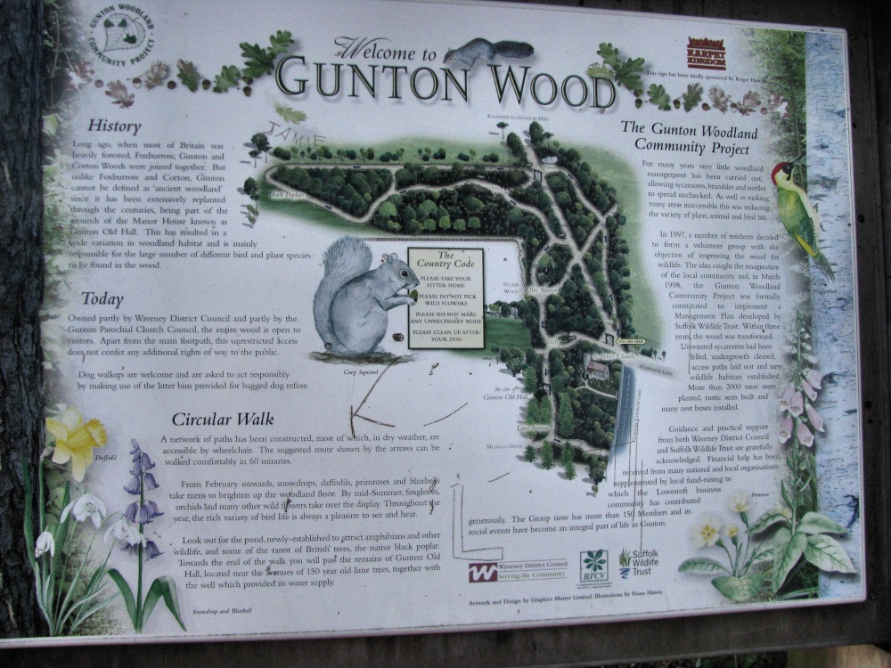 Info board for Gunton Wood photo by Peggy Cannell