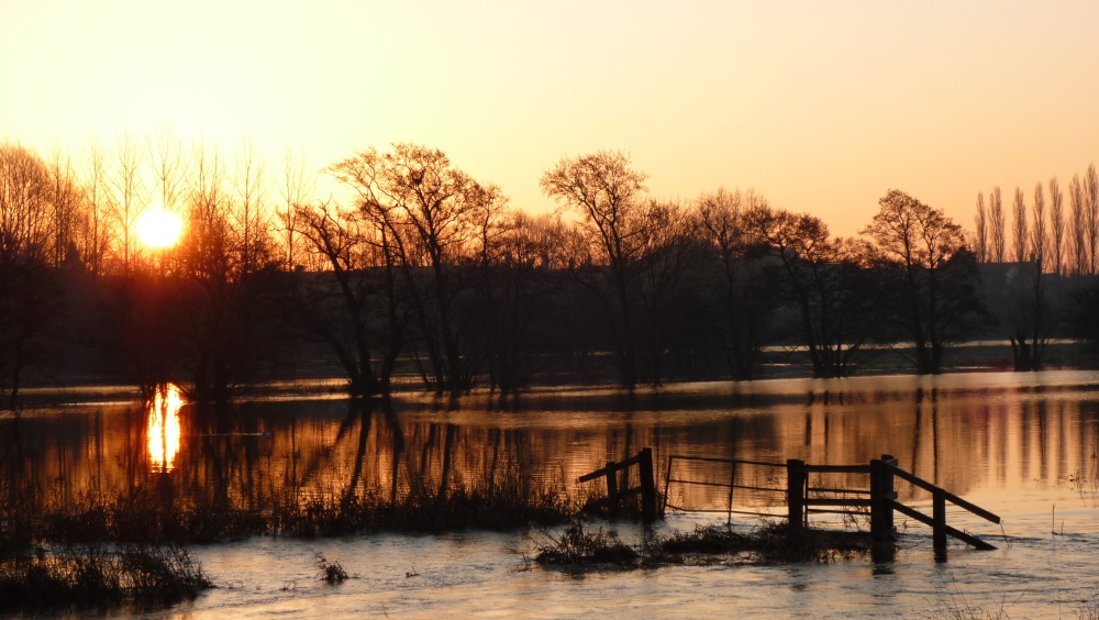 Photograph of Flooded Earsham Dam at Sunrise