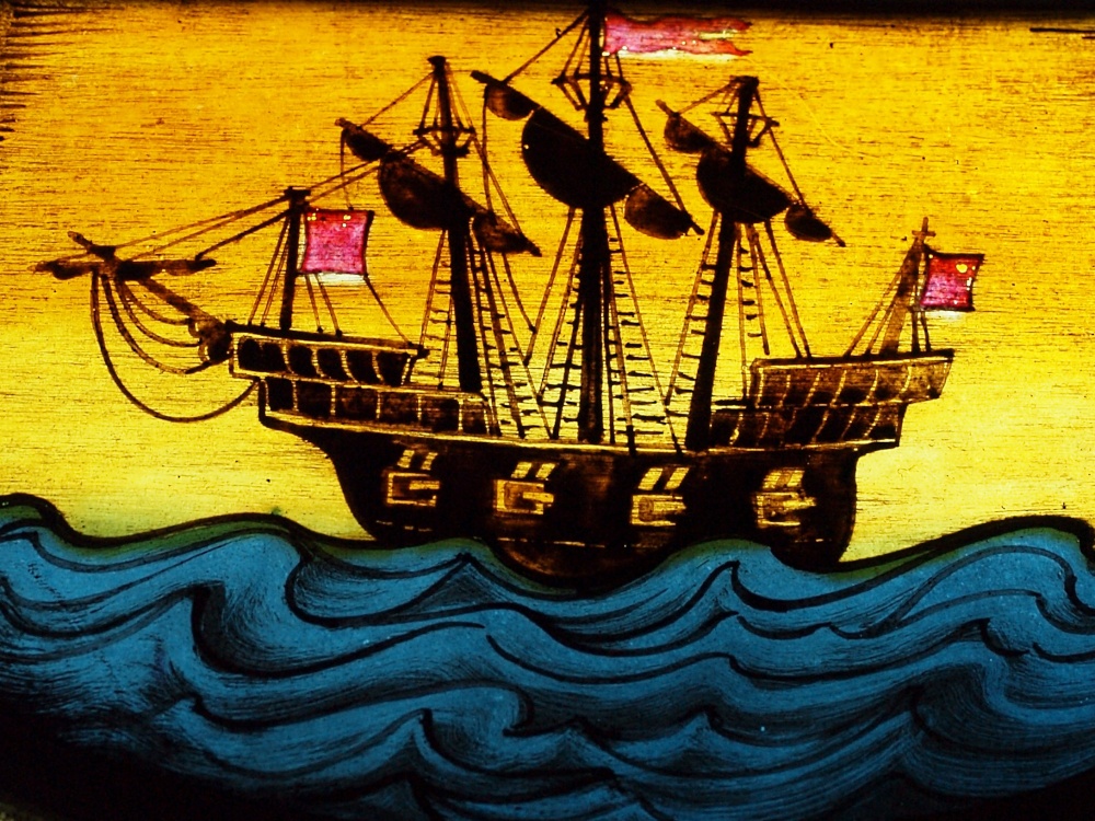 Stained glass in St Swithun's Church, Swanbourne, Bucks.