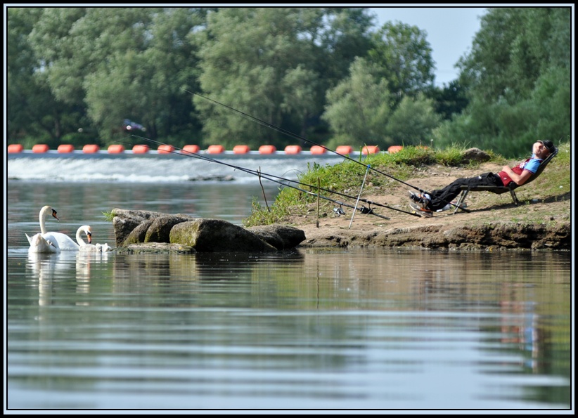 Fishing at Lincomb Weir earlier in the day.